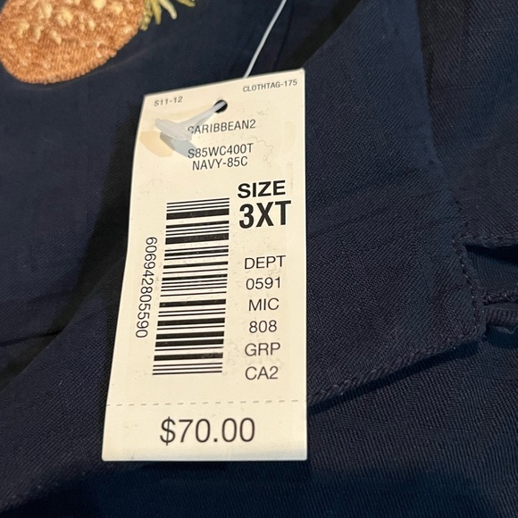 NWT Caribbean Blue Casual Button Down Shirt mens 3XT Hawaiian shirt - Picture 2 of 5